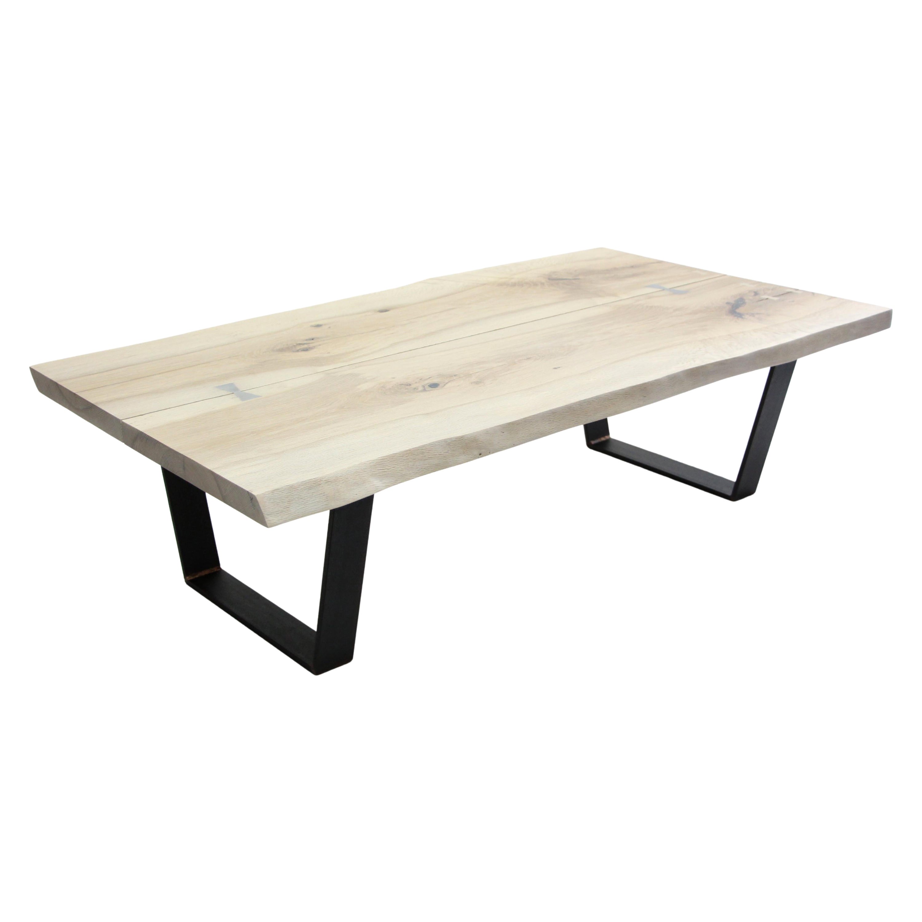 "Heritage" White Oak Solid Steel-Leg Coffee Table or Desk with Butterfly Inlays