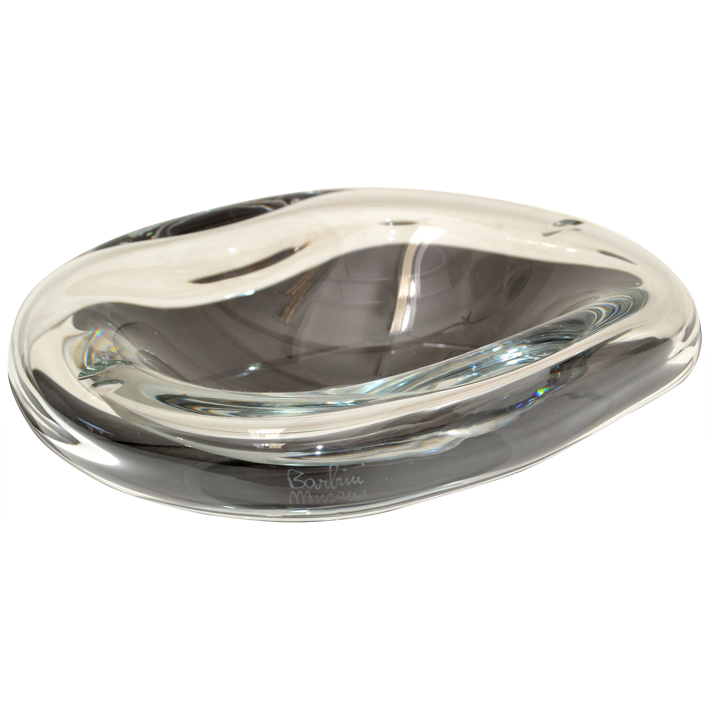 Signed Barbini Murano Freeform Blown Transparent Art Glass Bowl, Catchall Italy