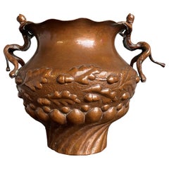 Unique Mid 1800s Embossed Copper Planter / Vase with Satyr Sculptures as Handles