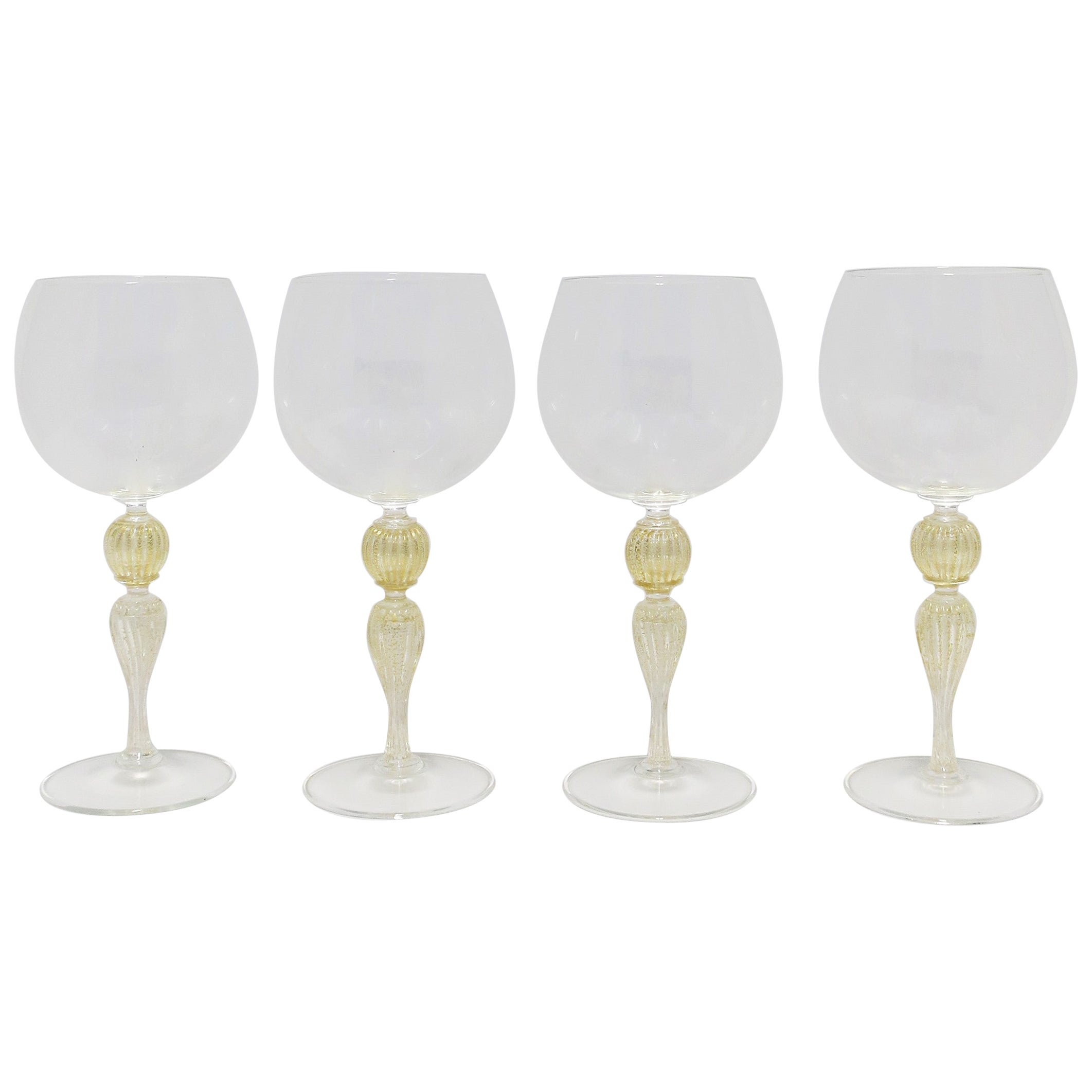 4 Black Glass Wine Goblets Chalice Thick Stem Set of 4
