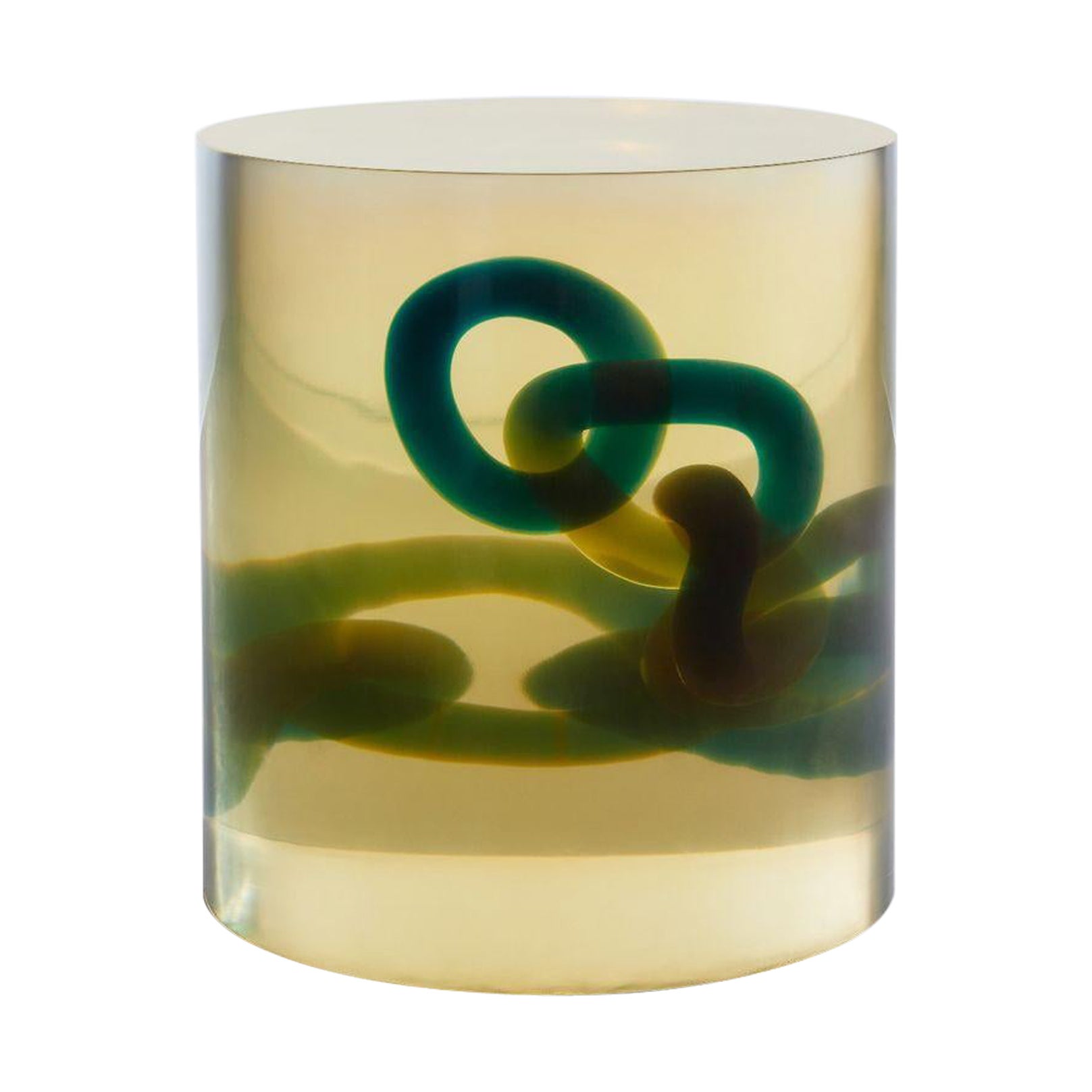 Seeing through Your Illusions Chain, Olive Translucent Resin Stool by Hua Wang For Sale