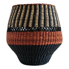 Contemporary Golden Editions Small Vase Handwoven Straw Striped Terracotta