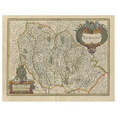 Antique Map of the French Province Maine, Showing Le Mans, Alencon Etc., Ca1640
