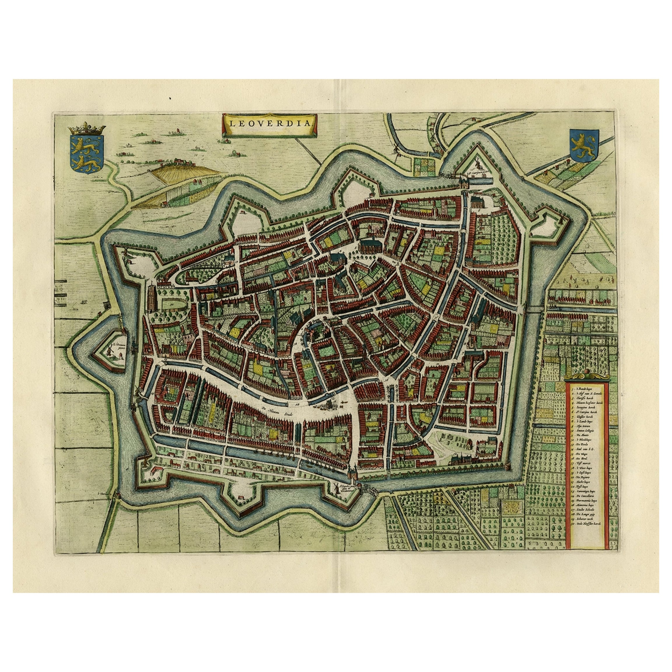 Original Old Map of Leeuwarden, European Cultural Capital 2018, Holland, 1649 For Sale
