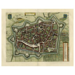Original Old Map of Leeuwarden, European Cultural Capital 2018, Holland, 1649