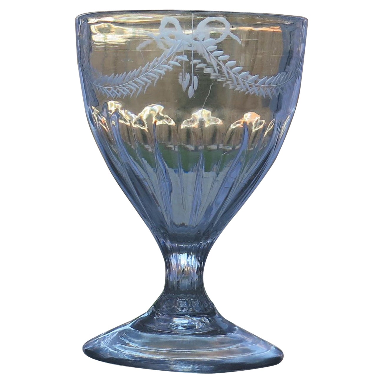 Georgian Rummer Drinking Glass Engraved Handblown Lead Glass, English, Ca 1800