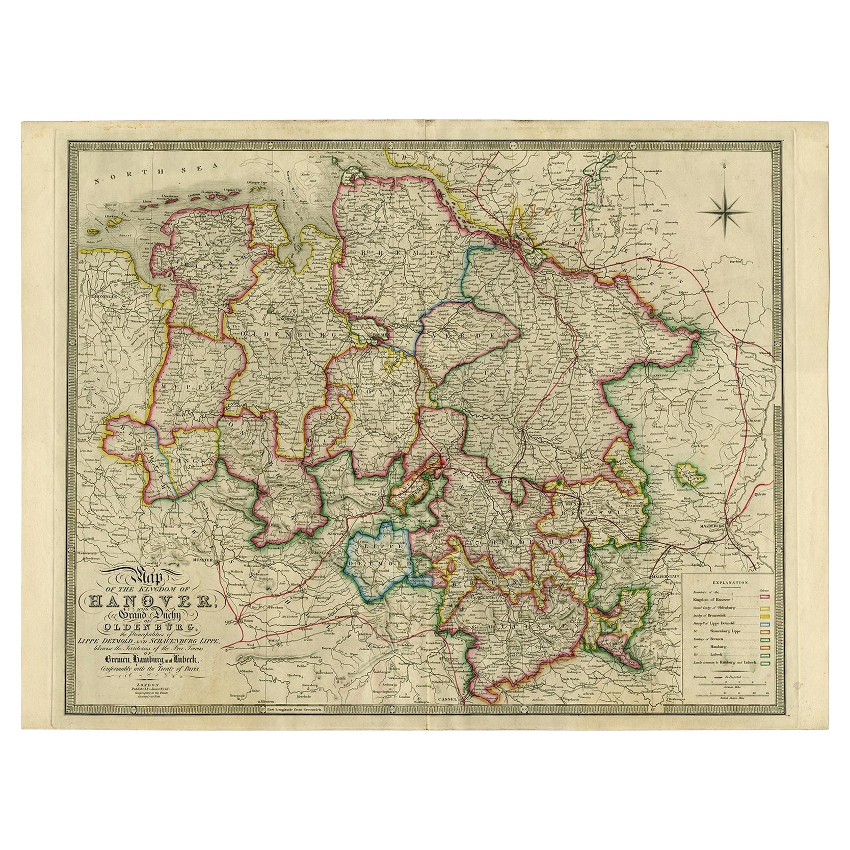Northern Germany incl Hanover, Oldenburg, Lippe, Bremen, Hamburg & Lubeck, 1854 For Sale