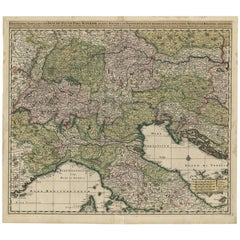 Antique Finely Detailed Map Covering Northern Italy, Austria, Slovenia & Croatia, c.1690
