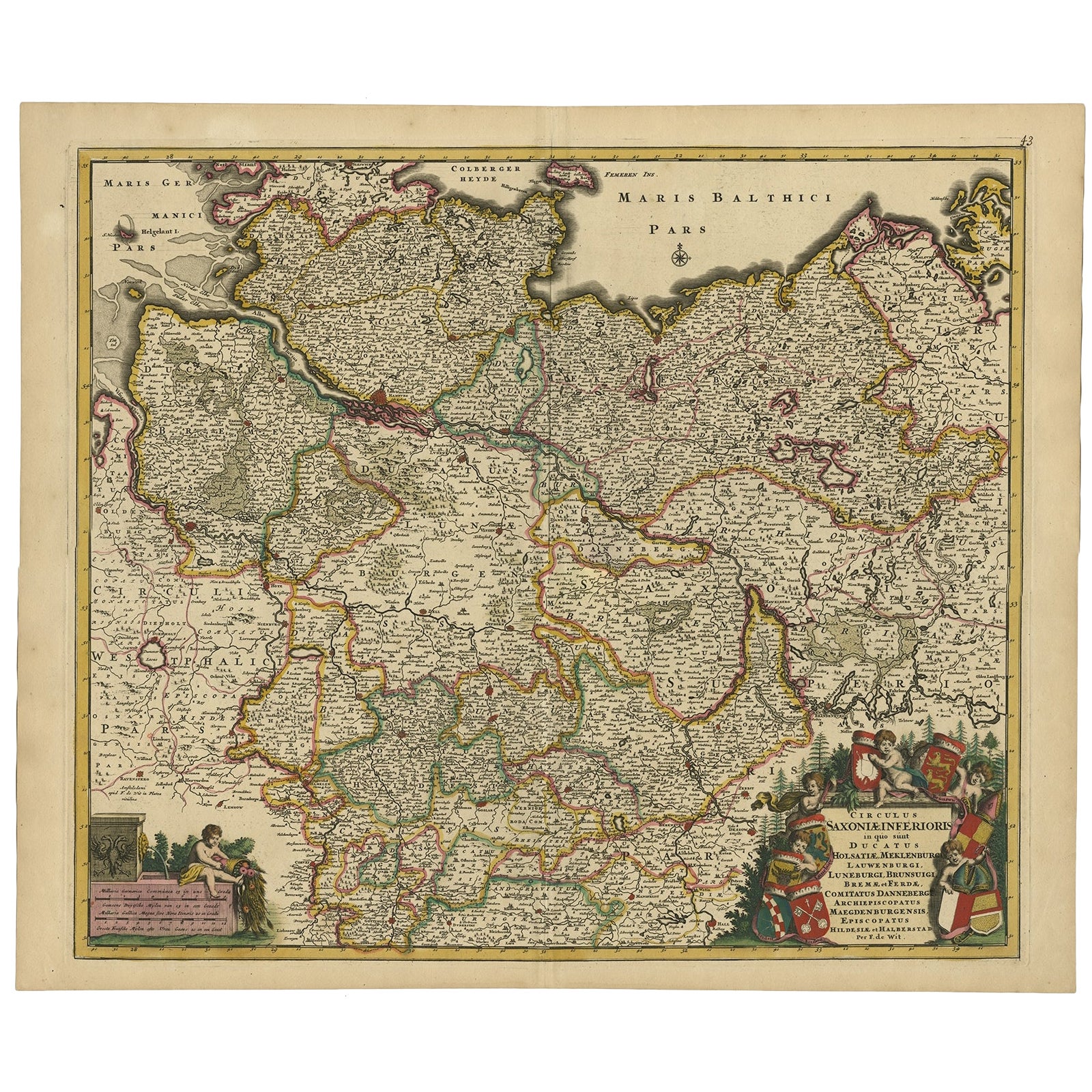 Large Map of Germany with Berlin, Bremen, Hamburg, Osnabruck & Magdeburg, c.1680 For Sale
