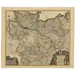Large Map of Germany with Berlin, Bremen, Hamburg, Osnabruck & Magdeburg, c.1680