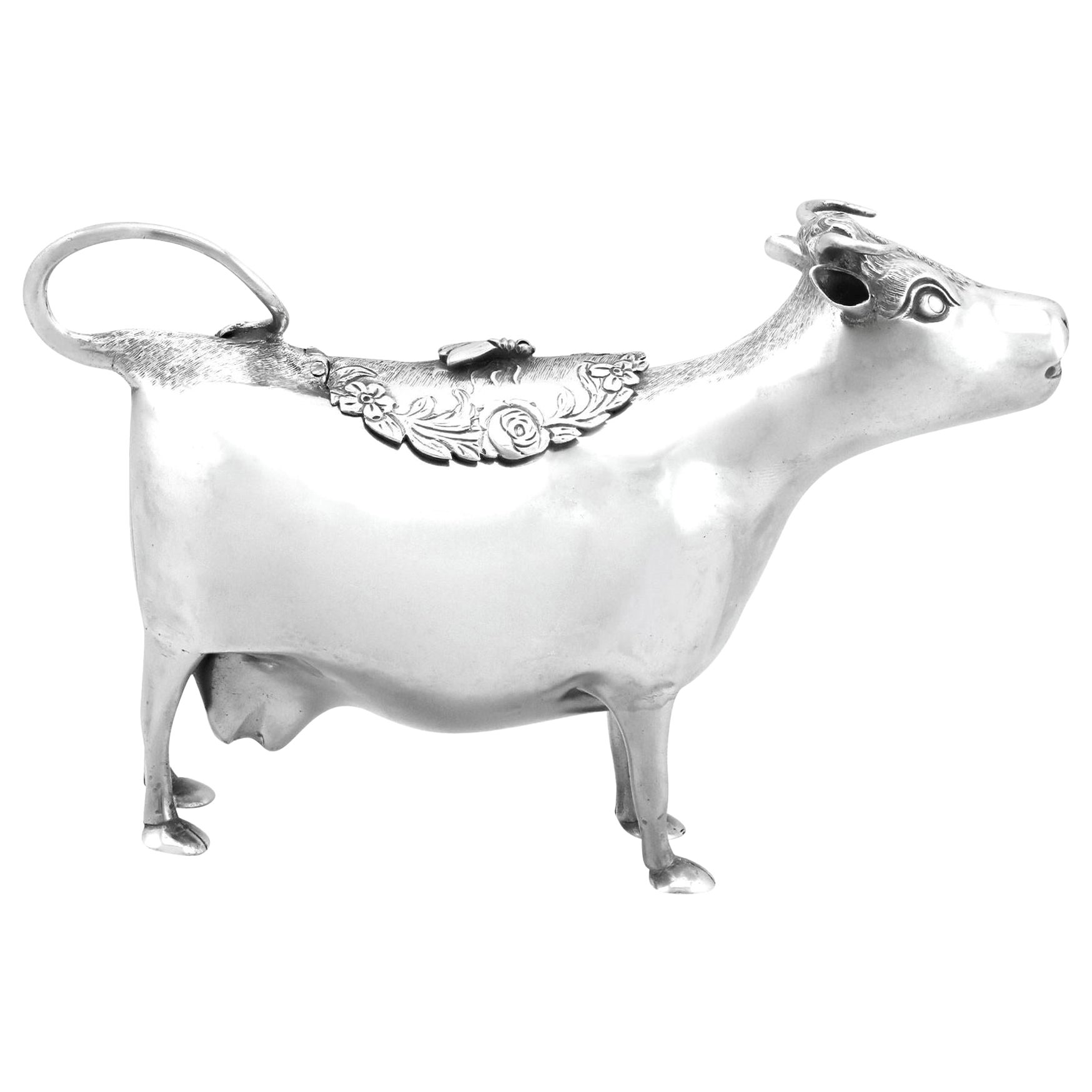 Creamer ancien en argent sterling sur le modèle George III avec vache