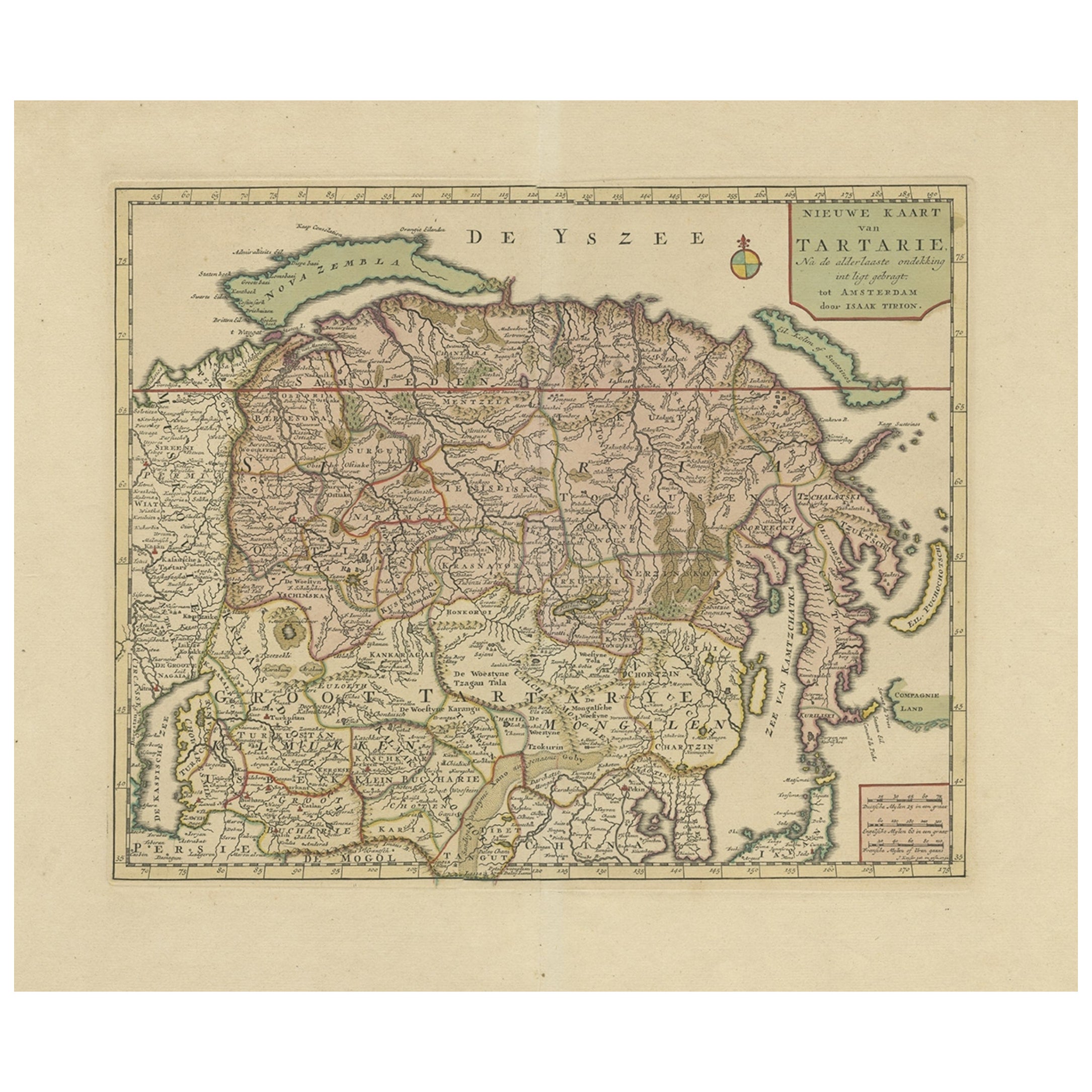 Carte ancienne de la Sibérie et de la Tartarie chinoise, Incl Nova Zembla, vers 1732