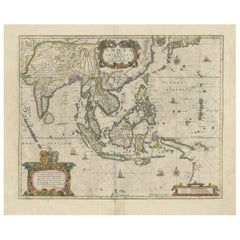 Old Antique Map of the East Indies and Southeast Asia, ca.1644