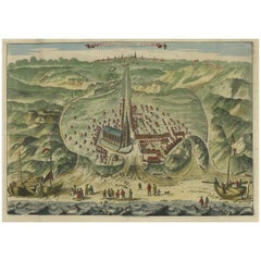 Antike Vogelaugenansicht von Scheveningen in der Nähe von Hague, Niederlande, 1730