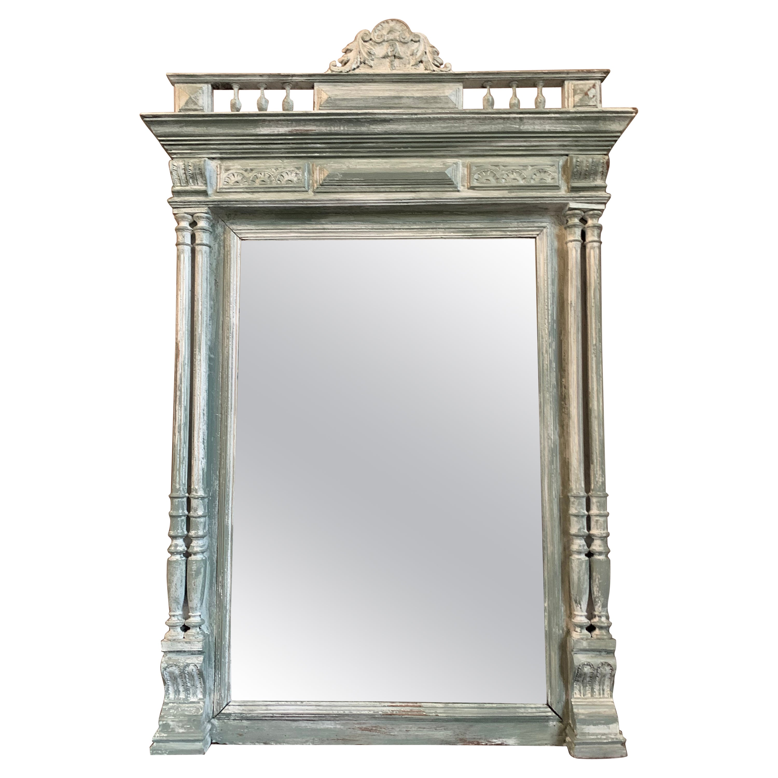 Neo-Renaissance-Spiegel aus patiniertem Holz, 19. Jahrhundert