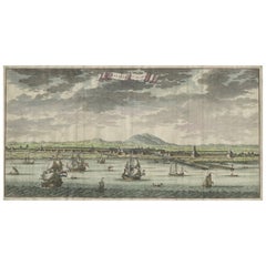 Large Antique Panoramic View on Batavia, Present Day Jakarta, Indonesia, 1726