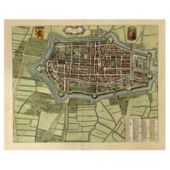Original Antique Bird's-Eye View Plan of Alkmaar in the Netherlands, 1649
