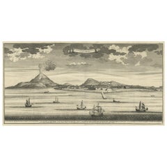 Antique Beautiful Old View of Spice Island Banda Neira with Fort Nassau, Indonesia, 1726