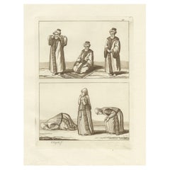 Original Antique Print of Arab Men and Women Praying Towards Mecca, 1827