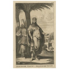 Original Antique Engraving of a Turkish and Arabian Woman, 1677