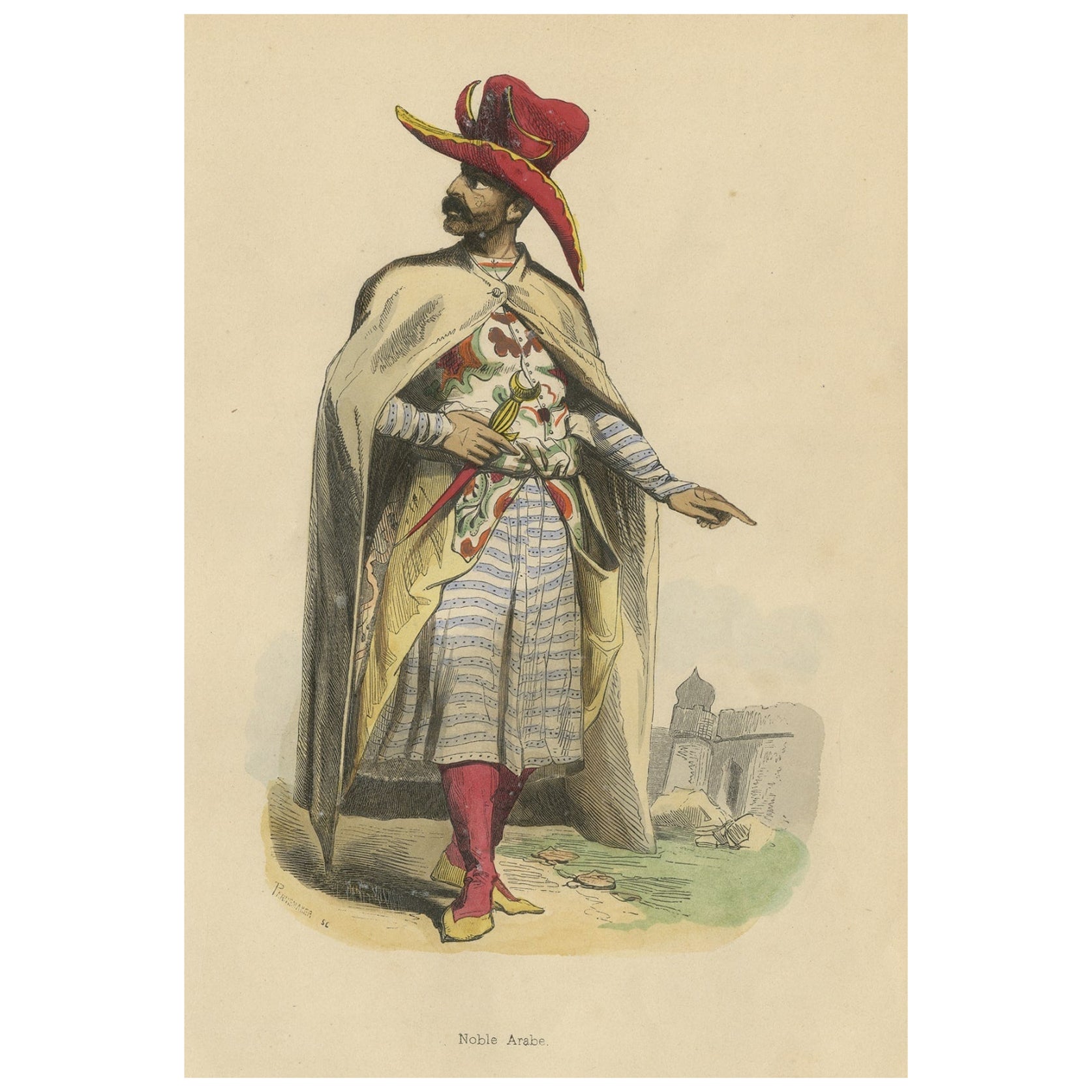 Original Antique Hand-Colored Print an Arab Nobleman, 1843 For Sale