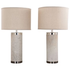 Pair of Table Lamps, Chrome and Hide