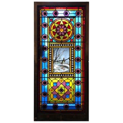 Late 19th Century Antique Stained Glass Window with Hand Painted Center, Jewels