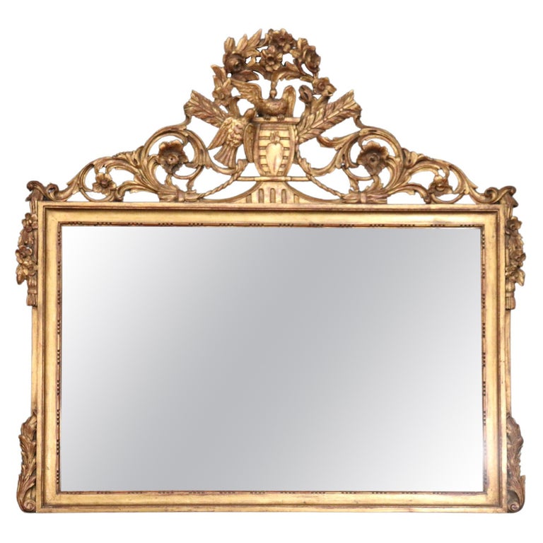 Gold Leaf Gilded French Louis XV Mantle Mirror with Carved Birds Circa