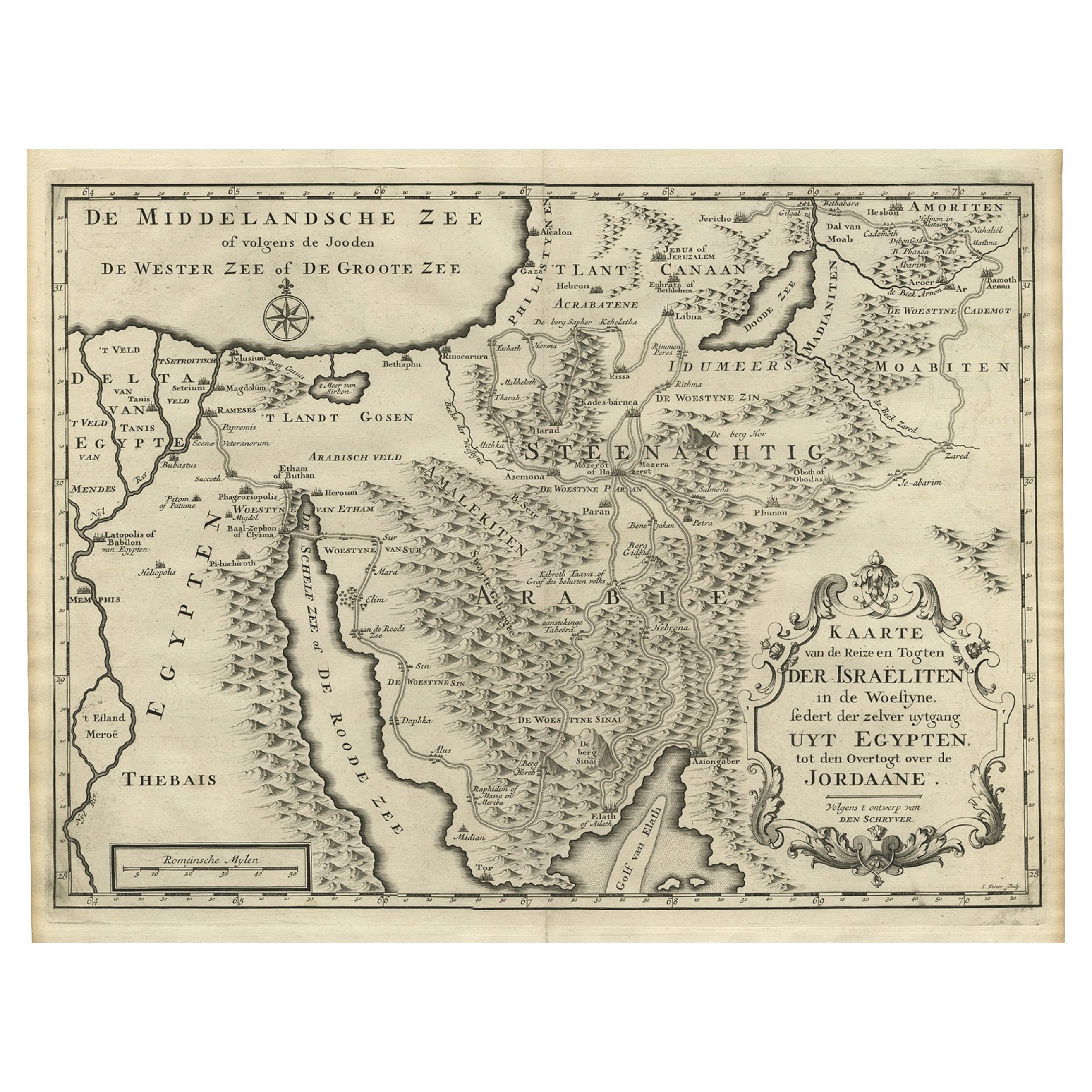 Scarce Middle East and Arabia Map Showing The Exodus of the Israelites, 1725 For Sale