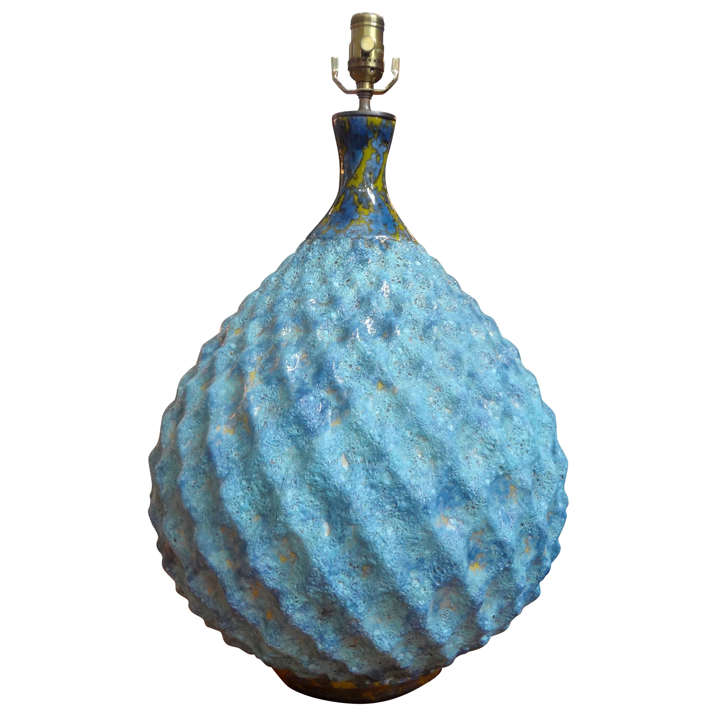 Midcentury Glazed Pottery Artichoke Lamp For Sale