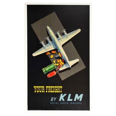 Original Vintage Poster Your Freight By KLM Royal Dutch Airlines Midcentury Art