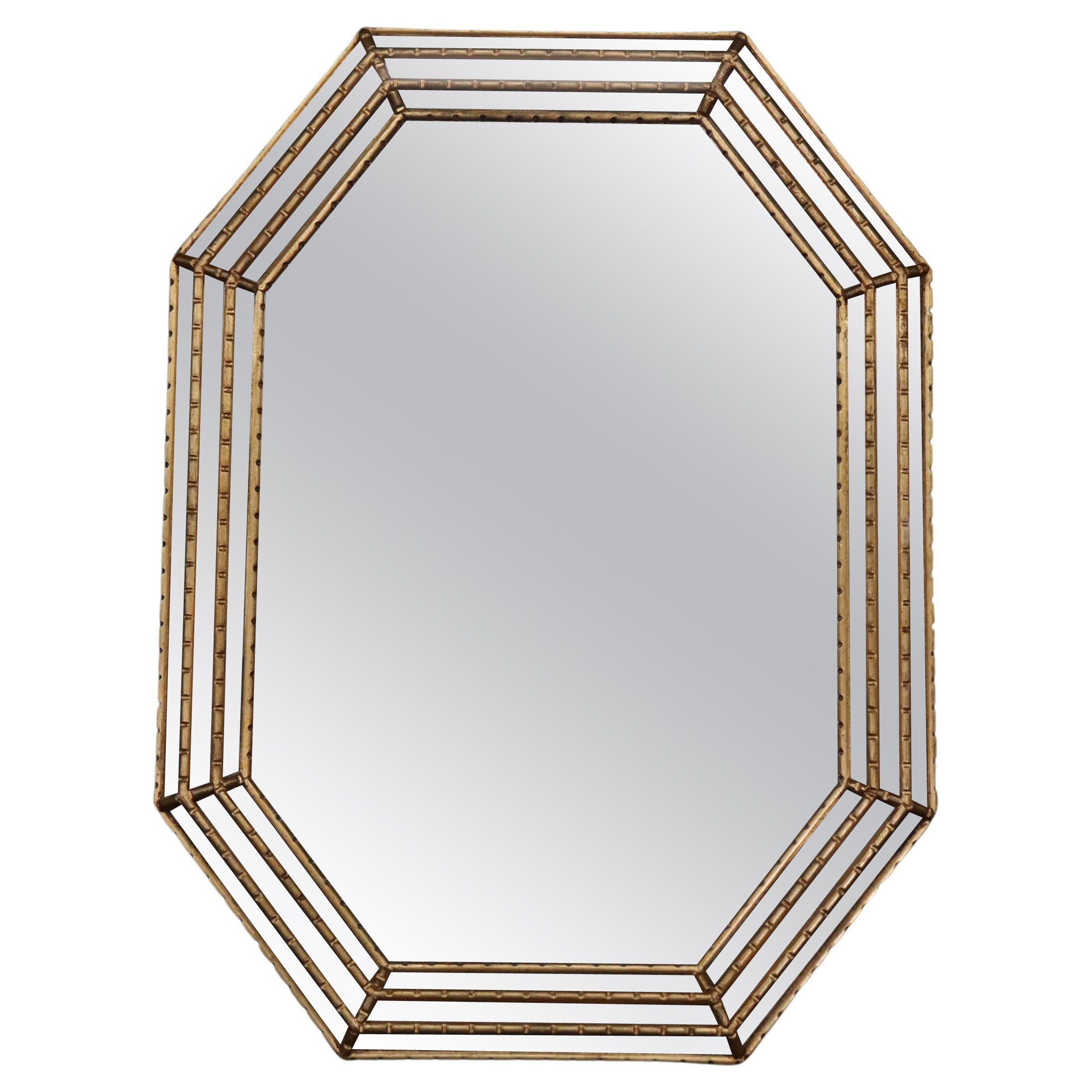 Elongated Octagonal Gilded Hollywood Regency Mirror circa 1960s