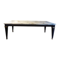 French Louis XVI Style Ebonized Coffee Table With Marble Top