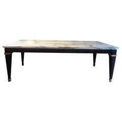 French Louis XVI Style Ebonized Coffee Table with Marble Top