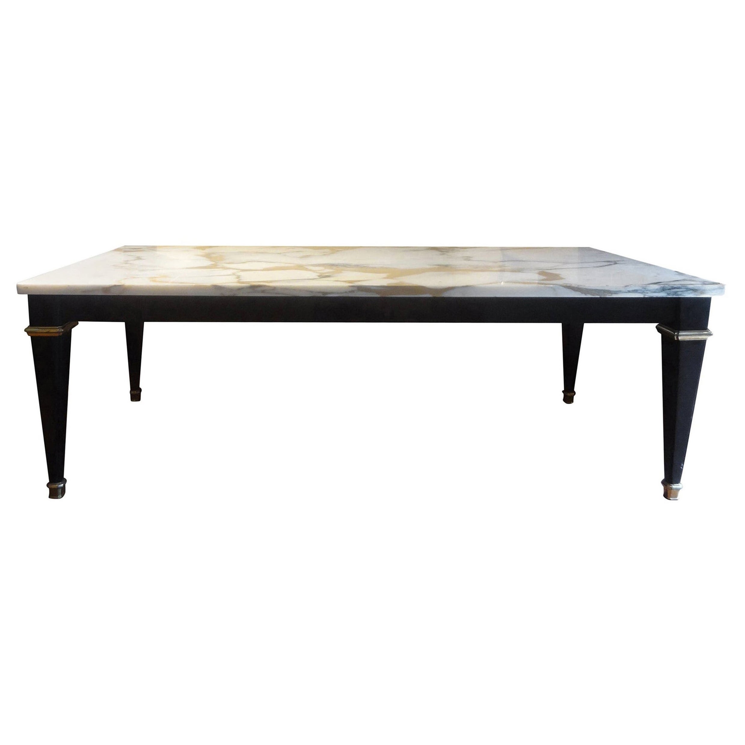 French Louis XVI Style Ebonized Coffee Table with Marble Top For Sale