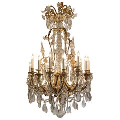 Antique French Ormolu Bronze and Baccarat Crystal Chandelier, Circa 1860