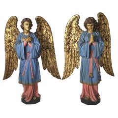 Pair of Late 19th Century Hand Carved Altar Angels 