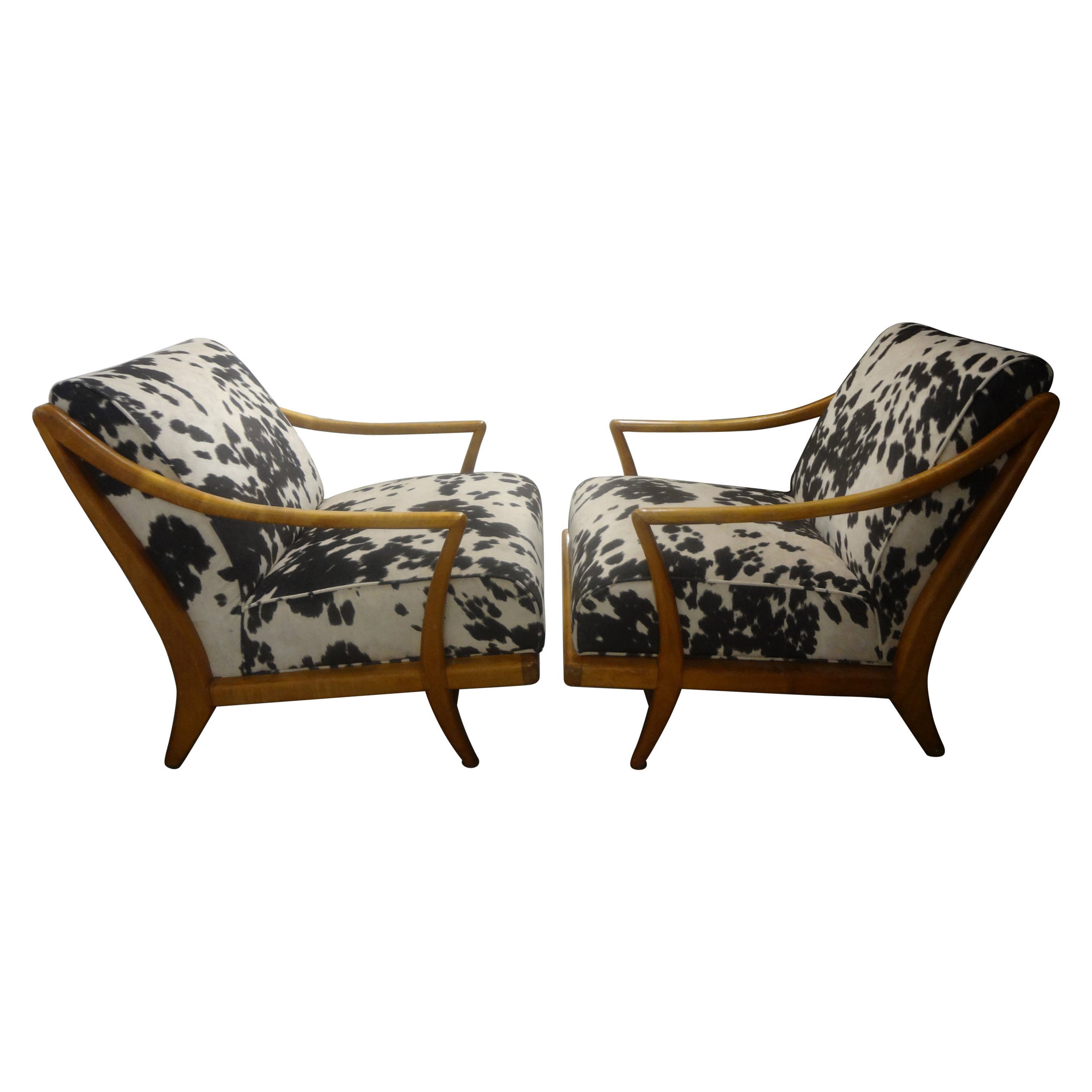 Pair of Italian Gio Ponti Inspired Walnut Lounge Chairs