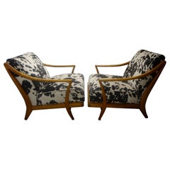 Pair of Italian Gio Ponti Inspired Walnut Lounge Chairs