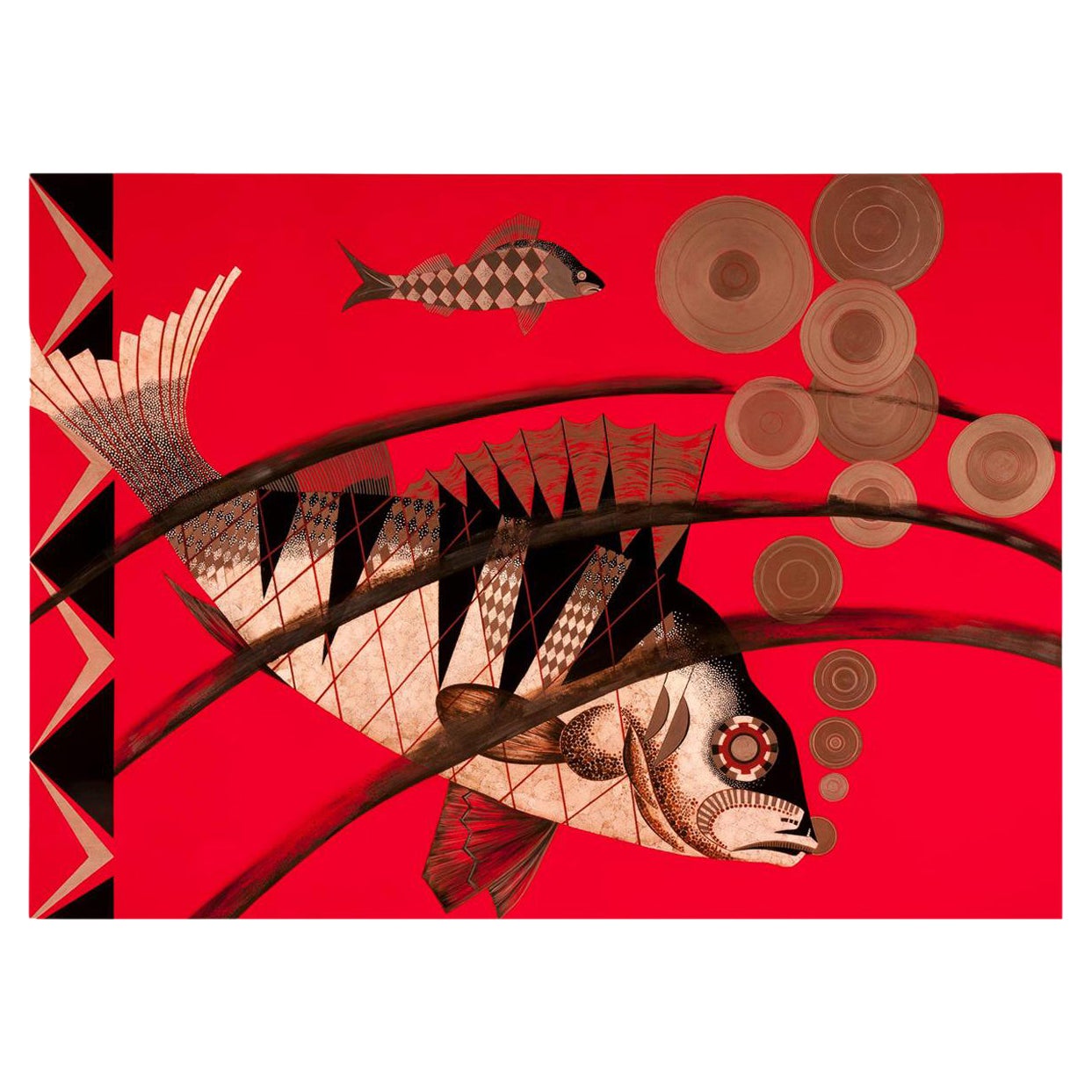 Pollaro Eggshell Inlay and Lacquer Fish Art Inspired by Jean Dunand For Sale