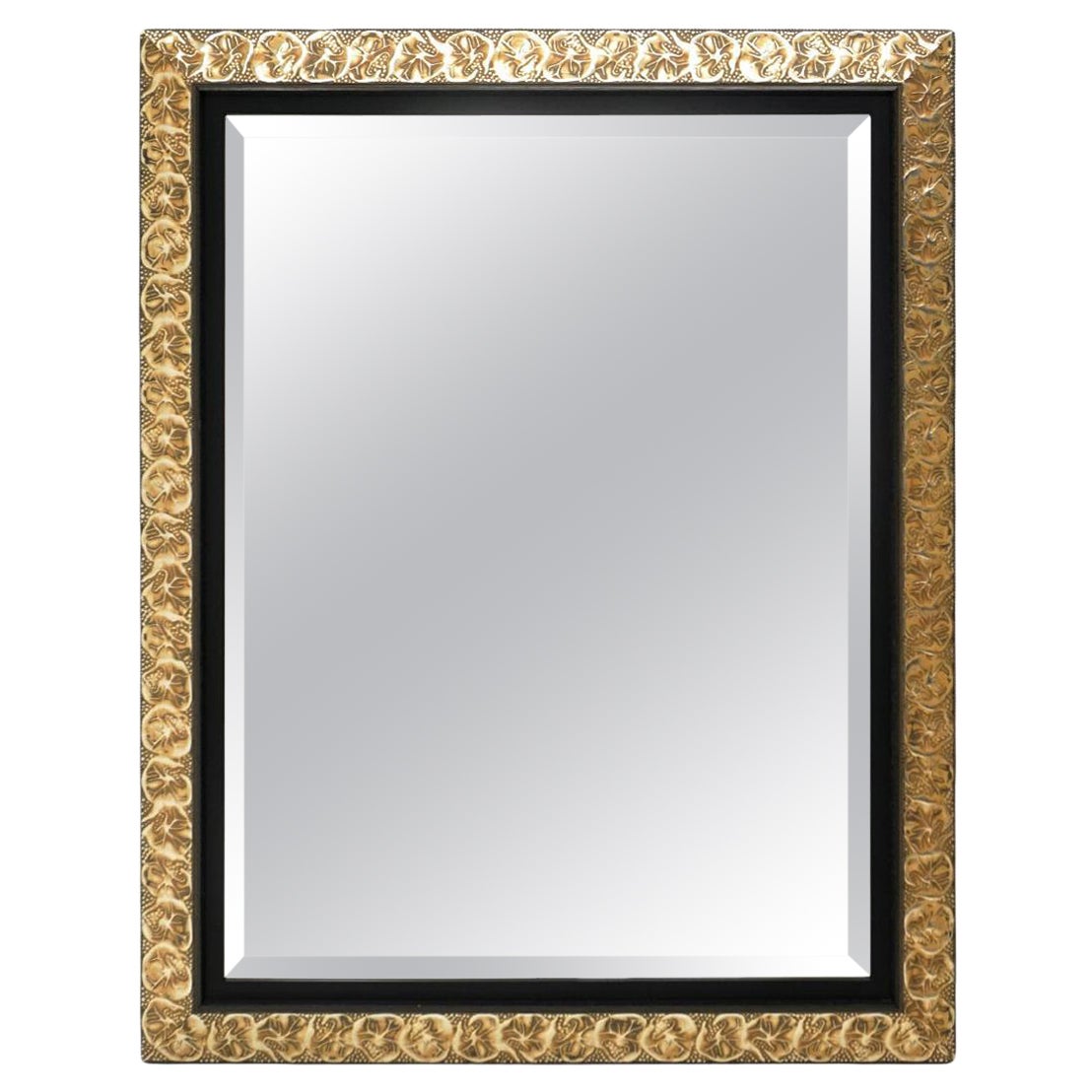 Beveled Repoussé Wall Mirror. Reverse Hammered Anodized Aluminum Frame For Sale