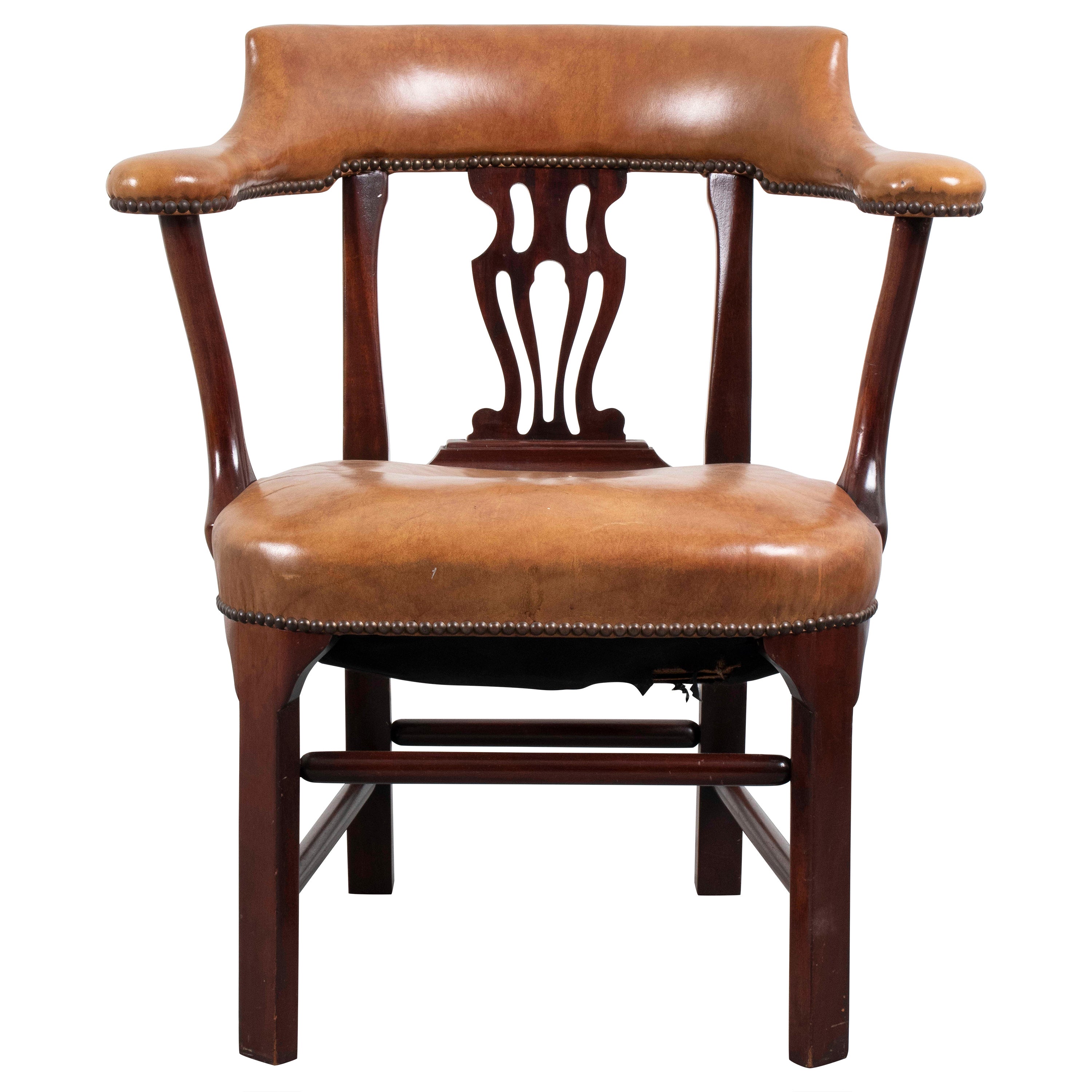 Regency Style Leather and Mahogany Armchair For Sale
