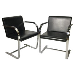 Pair of Knoll Bruno Style Flat Bar Chairs with Black Leather Upholstery