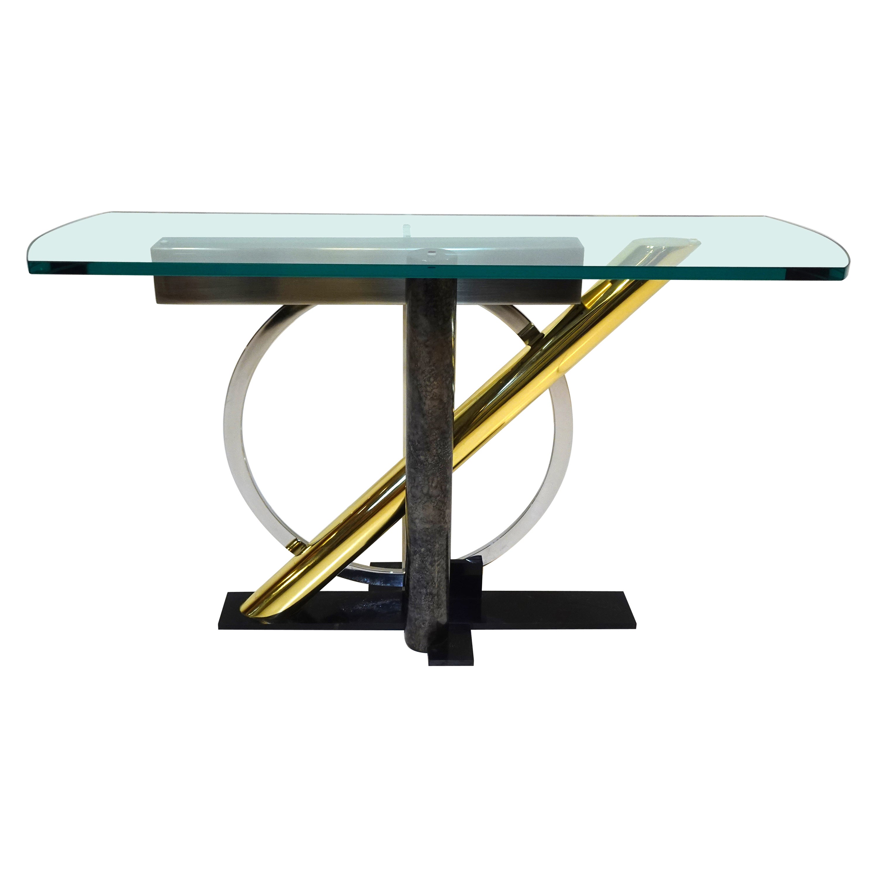 Table console Kaizo Oto en métal mélangé et verre pour DIA