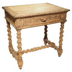Bleached Louis XIII Style Carved Oak Side Table from France, Late 1800s