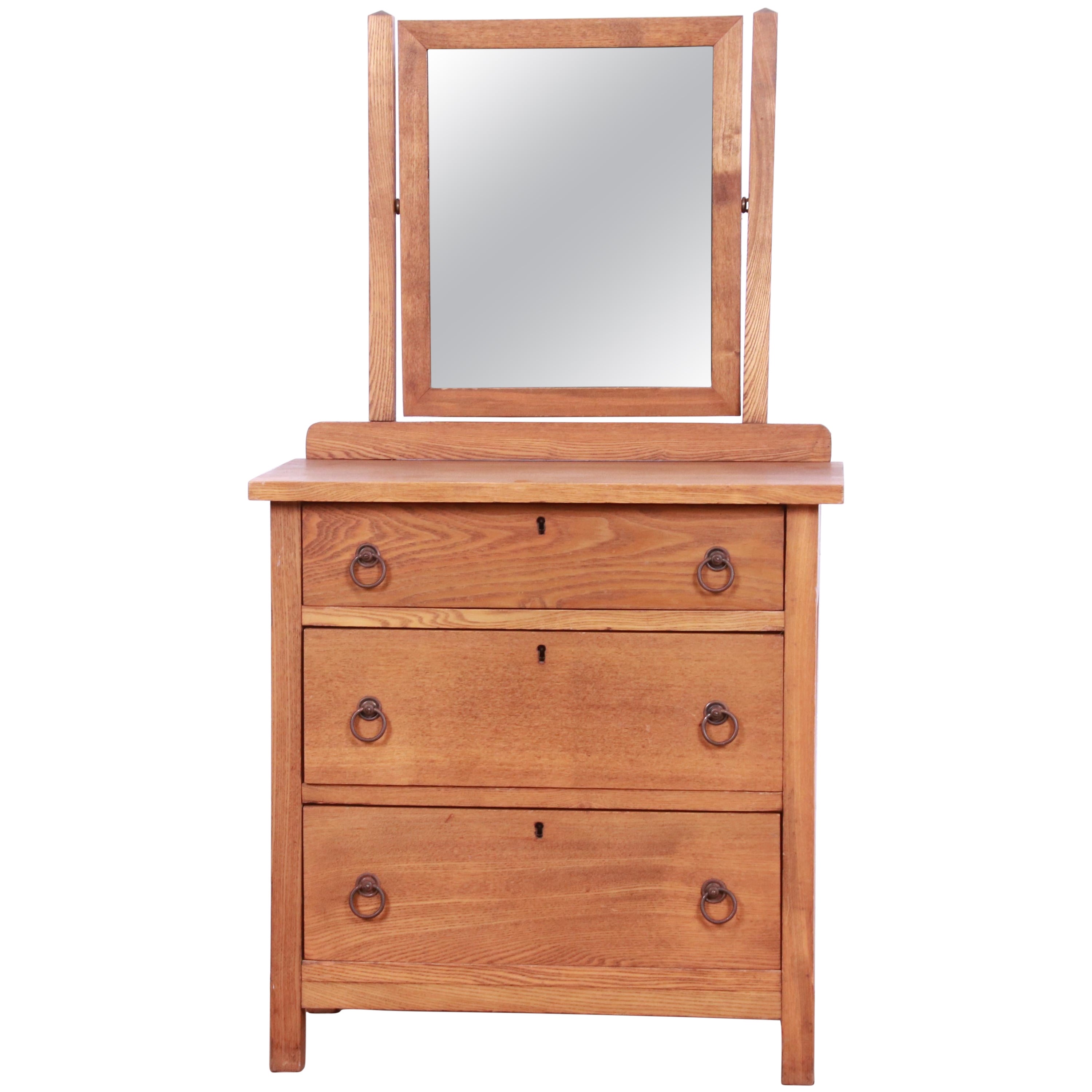 Antique Arts & Crafts Oak Child's Dresser with Mirror