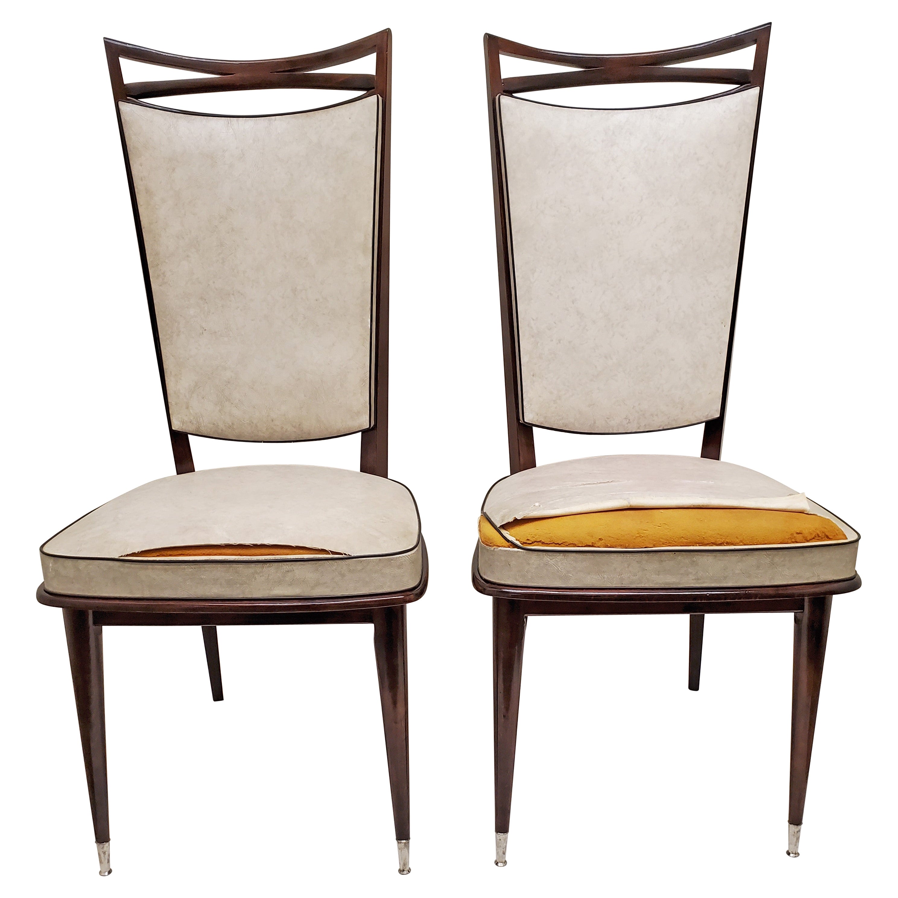 Paire de chaises de salle à manger/d'appoint françaises modernes du milieu du siècle dernier en tissu d'ameublement