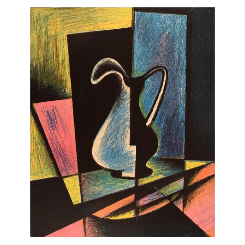 Eugne de Sala, Danemark, lithographie couleur, nature morte cubiste