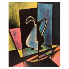 Vintage Eugène de Sala, Denmark, Color Lithography, Cubist Still Life