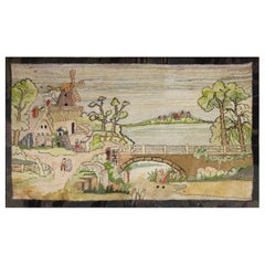 Vintage Mid 20th Century Pictorial American Hooked Rug ( 3'2" x 5'6" - 97 x 168 )